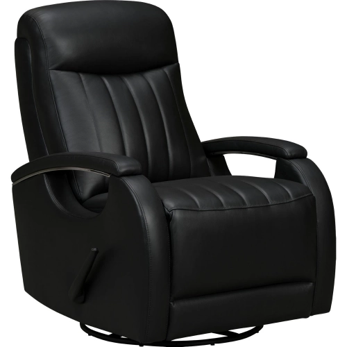 Braxton Swivel Glider Recliner in Lynn Onyx Black Top Grain Leather